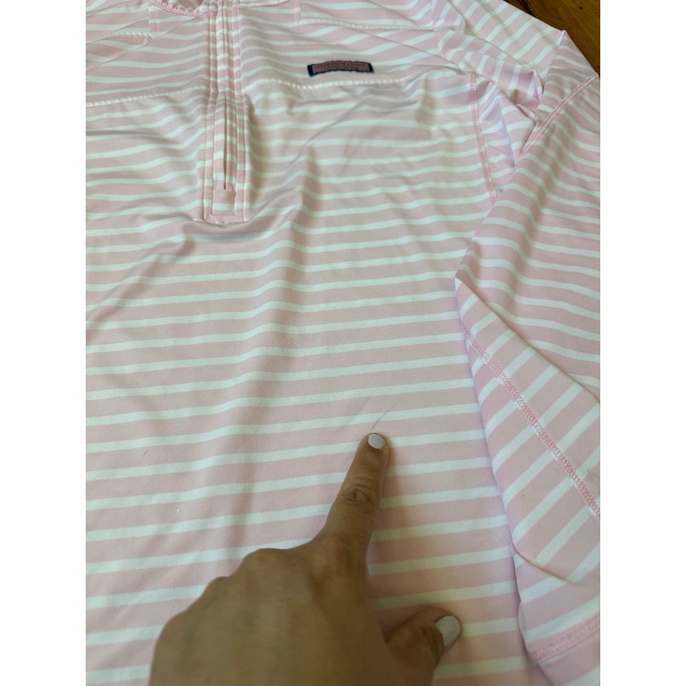Vineyard Vines Womens Shep Shirt Pink White Striped Quarter Zip Pullover Large - Picture 12 of 12